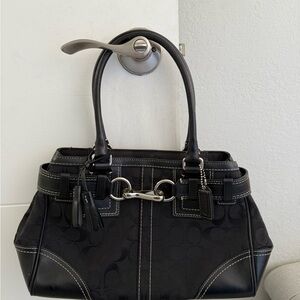 Vintage Coach Black Shoulder Bag with Silver Accents